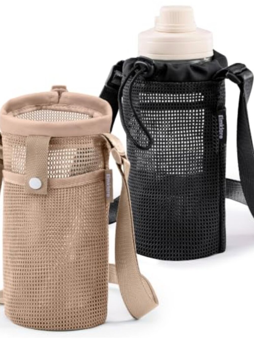 Mesh Water Bottle Holder Carrier with Strap & Front Pocket